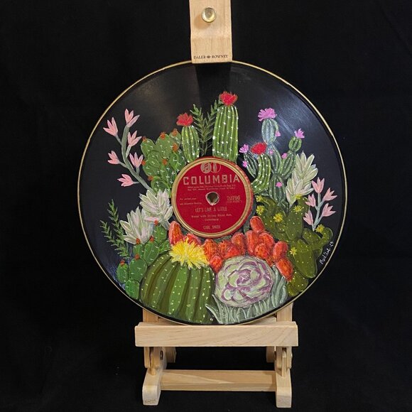 Hand painted Record - Cactus  -1of1-  by BadAsh -Unique Decor - Picture 1 of 1